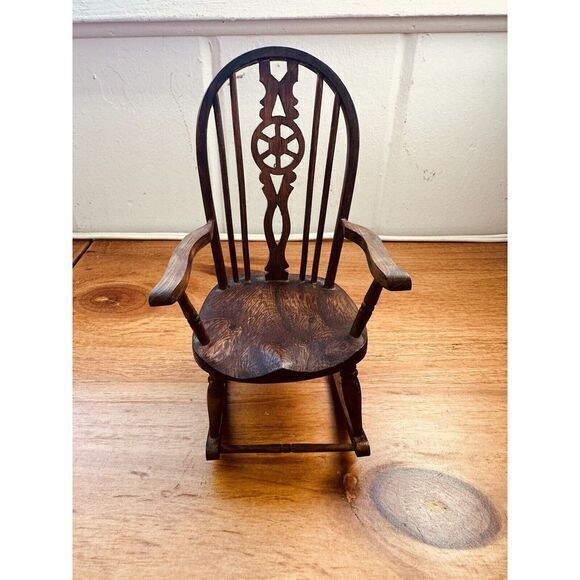 Vintage F & J. P.  Hand Made Miniature Wheel Back Windsor Rocking Chair - Picture 2 of 13